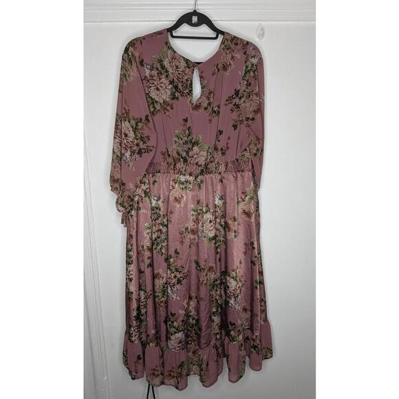 Torrid Dress Womens 2 Pink Floral Wrap Fit & Flare Chiffon Ruffle Midi Boho - Picture 5 of 7